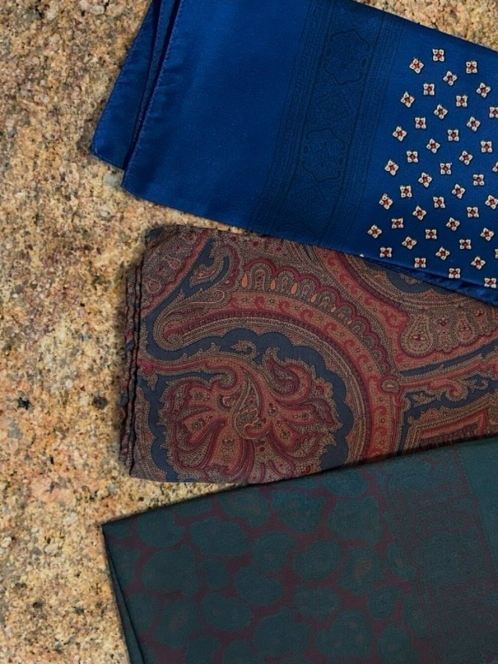 Three Fabulous Vintage Silk Pocket Squares